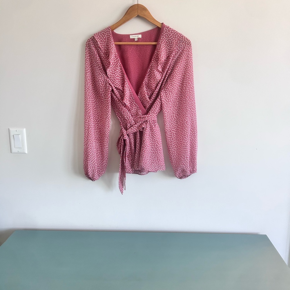 Max Studio Pink Polka Dot Wrap Blouse